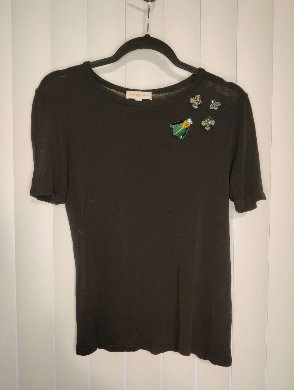 Tory Burch Black Top With Bug Rhinestones